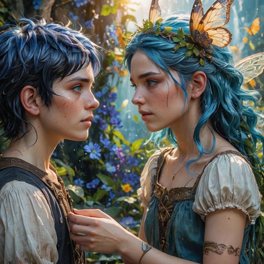 Boy and Faerie with Colorful Accents