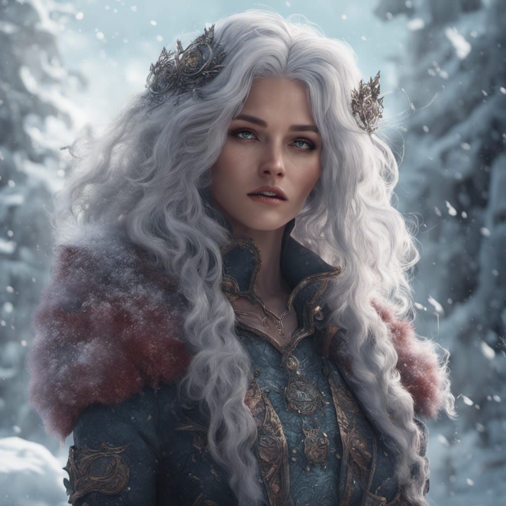 Snow-Haired Woman: Detailed Fantasy Art in 8k