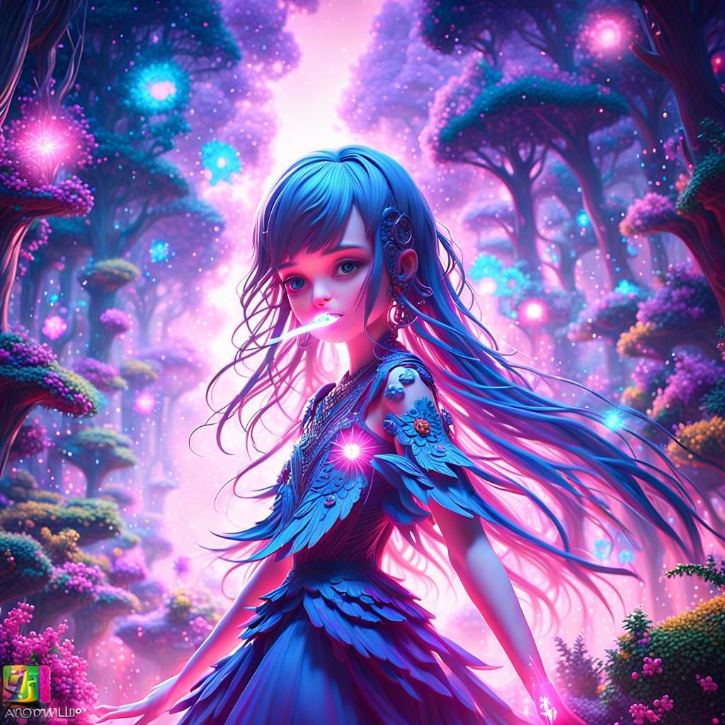 Anime Girl Singing in Lush Forest: Dreamy Art