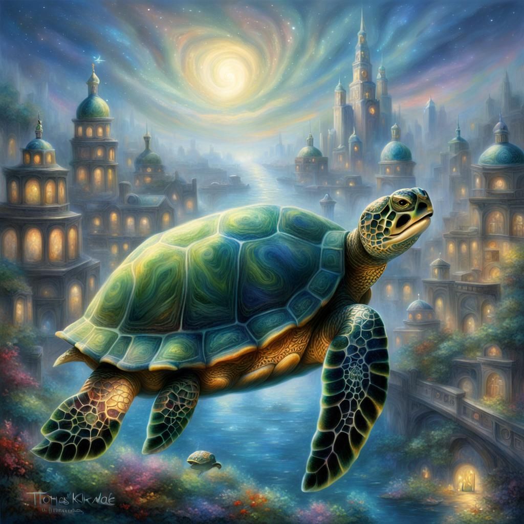 Celestial Turtle City: Ethereal Fantasy Art