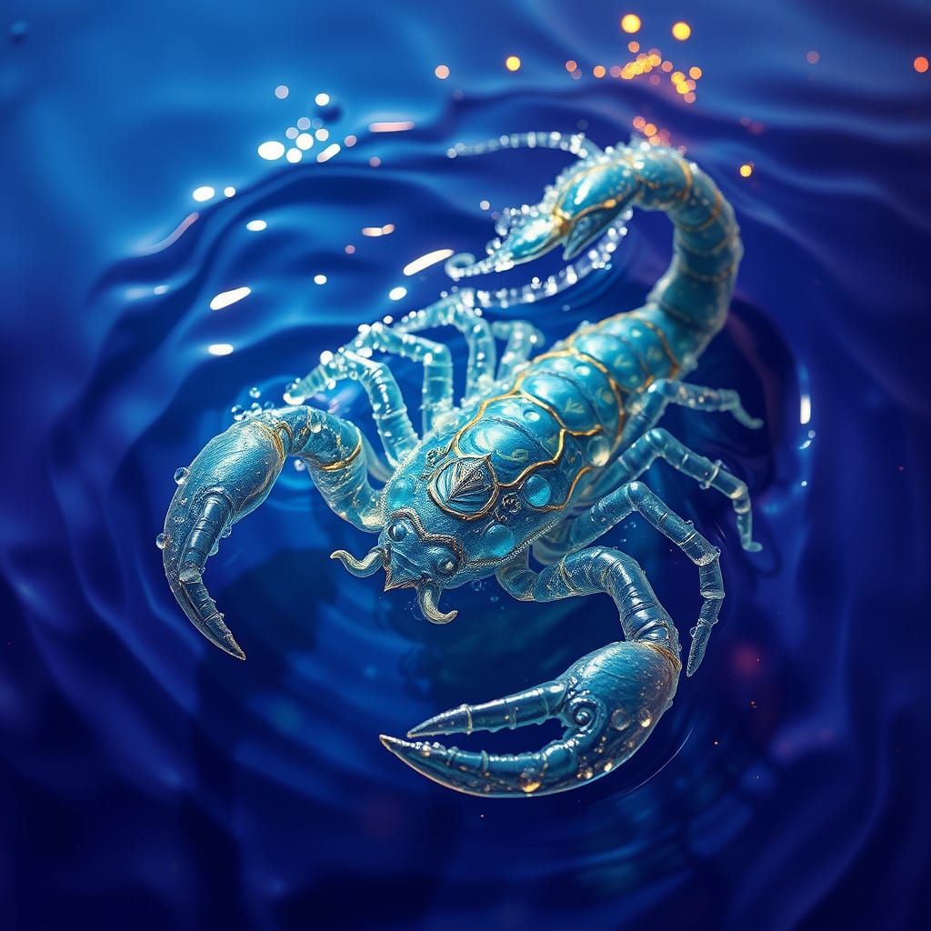 Majestic Scorpio Zodiac Water Creature in Vibrant, Deep Blue...