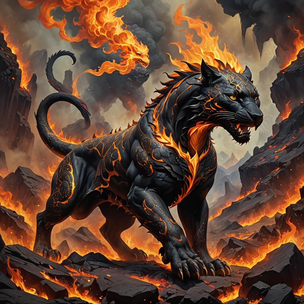 Hybrid Creature in Volcanic Landscape: Digital Art