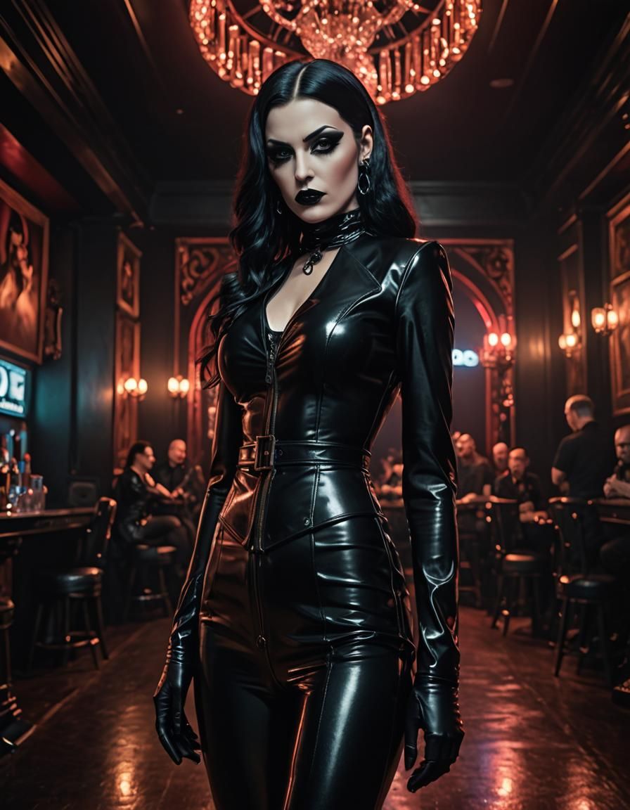 goth in black latex suit