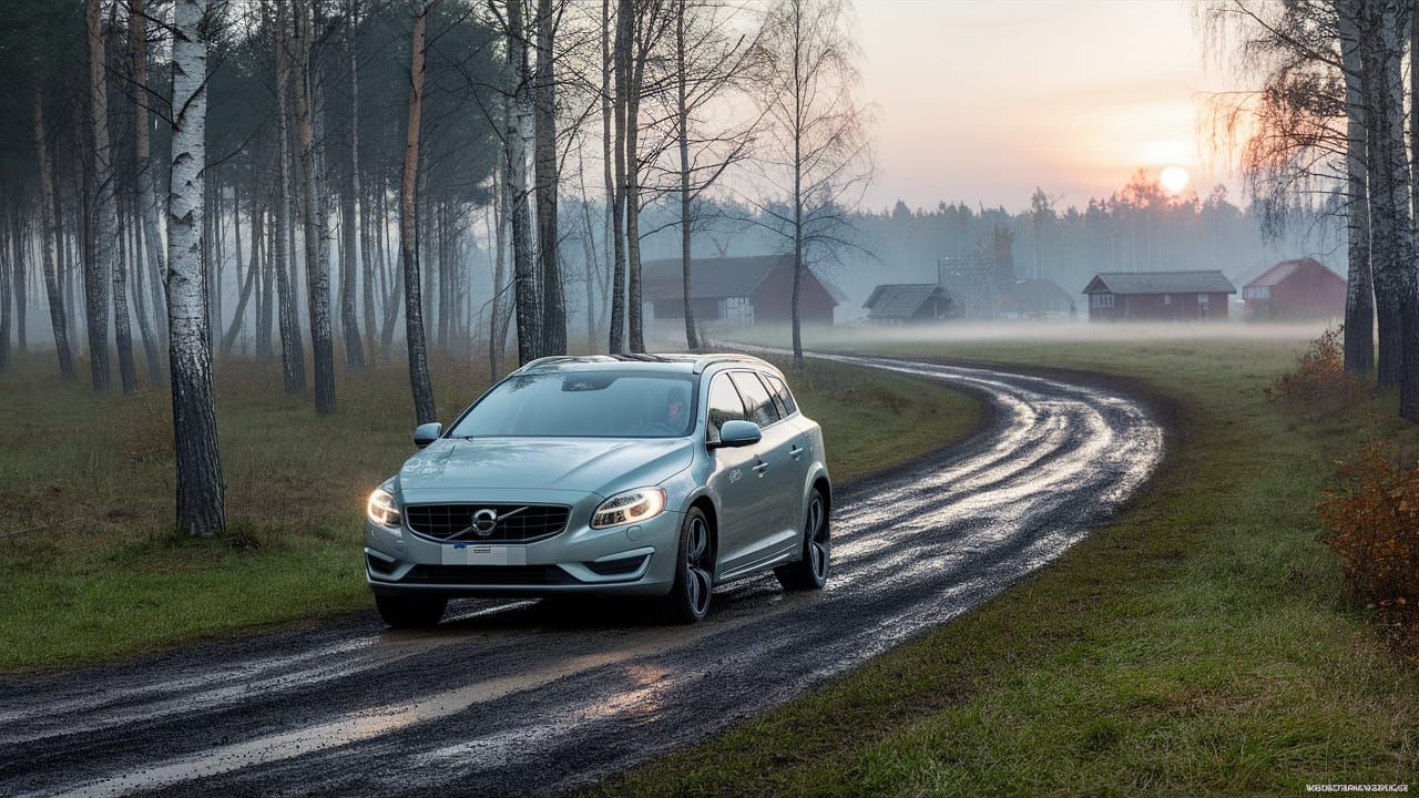 Volvo V60 XC on Forest Road in Autumn