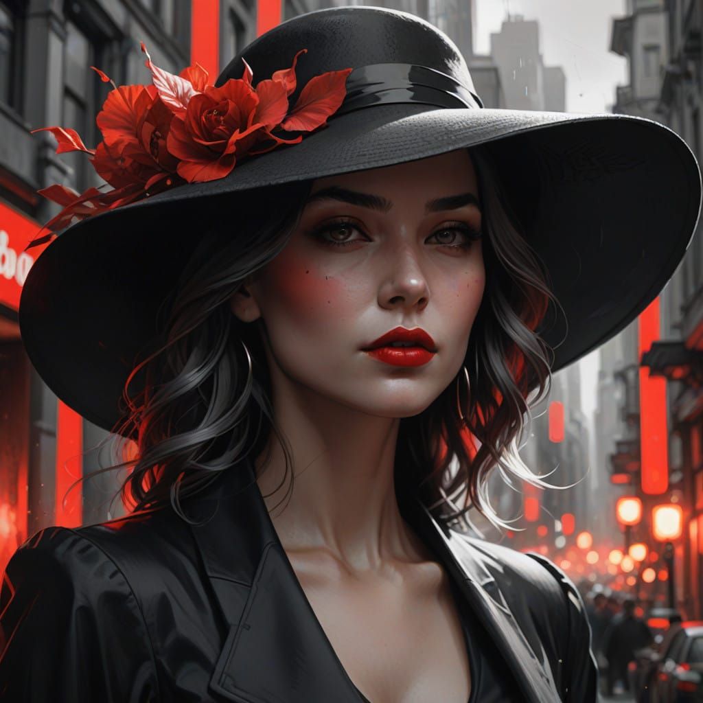 Sophisticated Monochrome Portrait with Red Accents