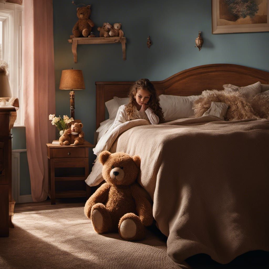 Sinister Shadow: Girl and Teddy Bear Under Bed