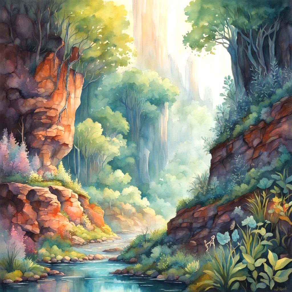 Vibrant Earthy Landscape in Dreamlike Poster Art Style