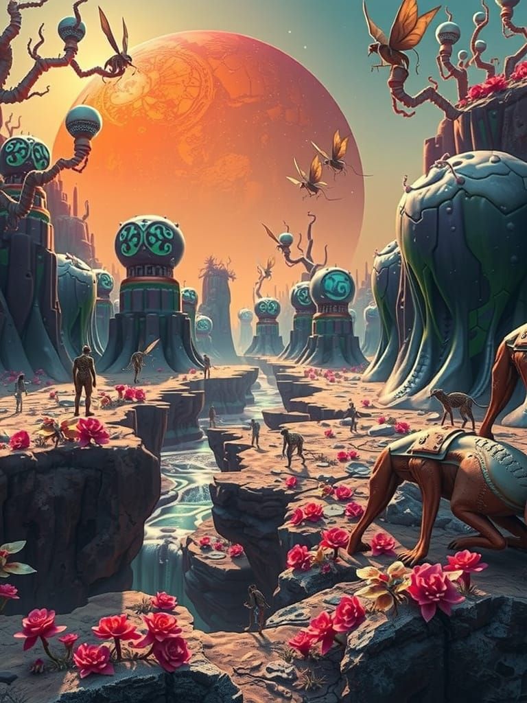 Alien Landscape at Golden Hour in Hyper-Realistic Style