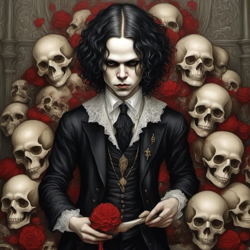 Gothic Vampire Scene with Rotting Skulls