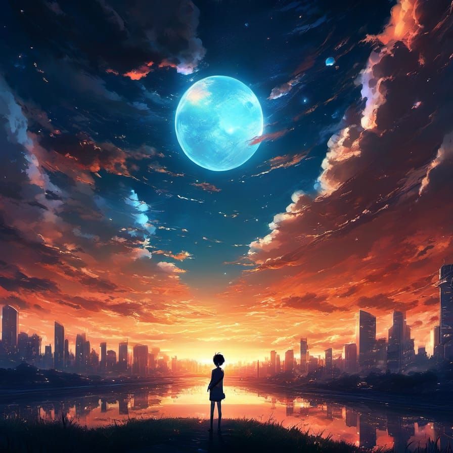 Celestial Anime Planet in Cosmic Night Sky