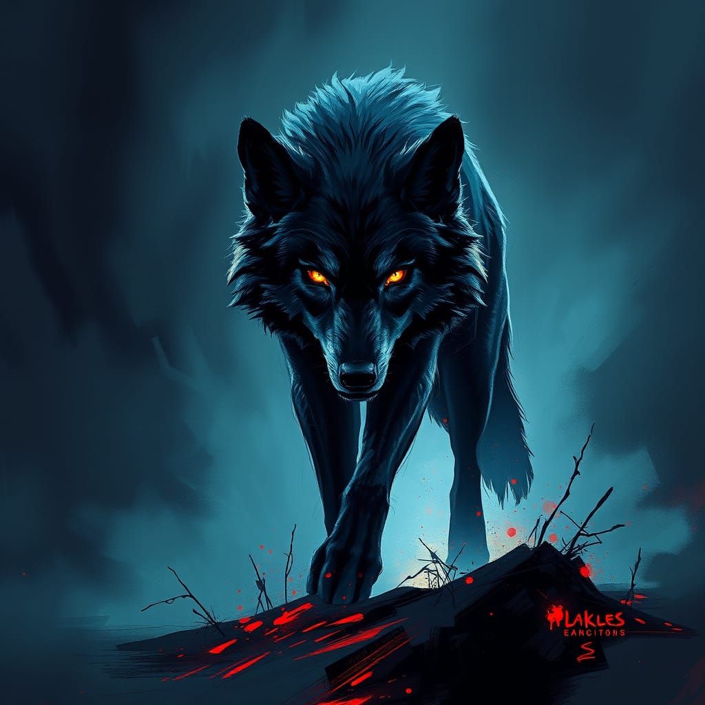 Fierce Wolf in Misty Night, Splash Art Style