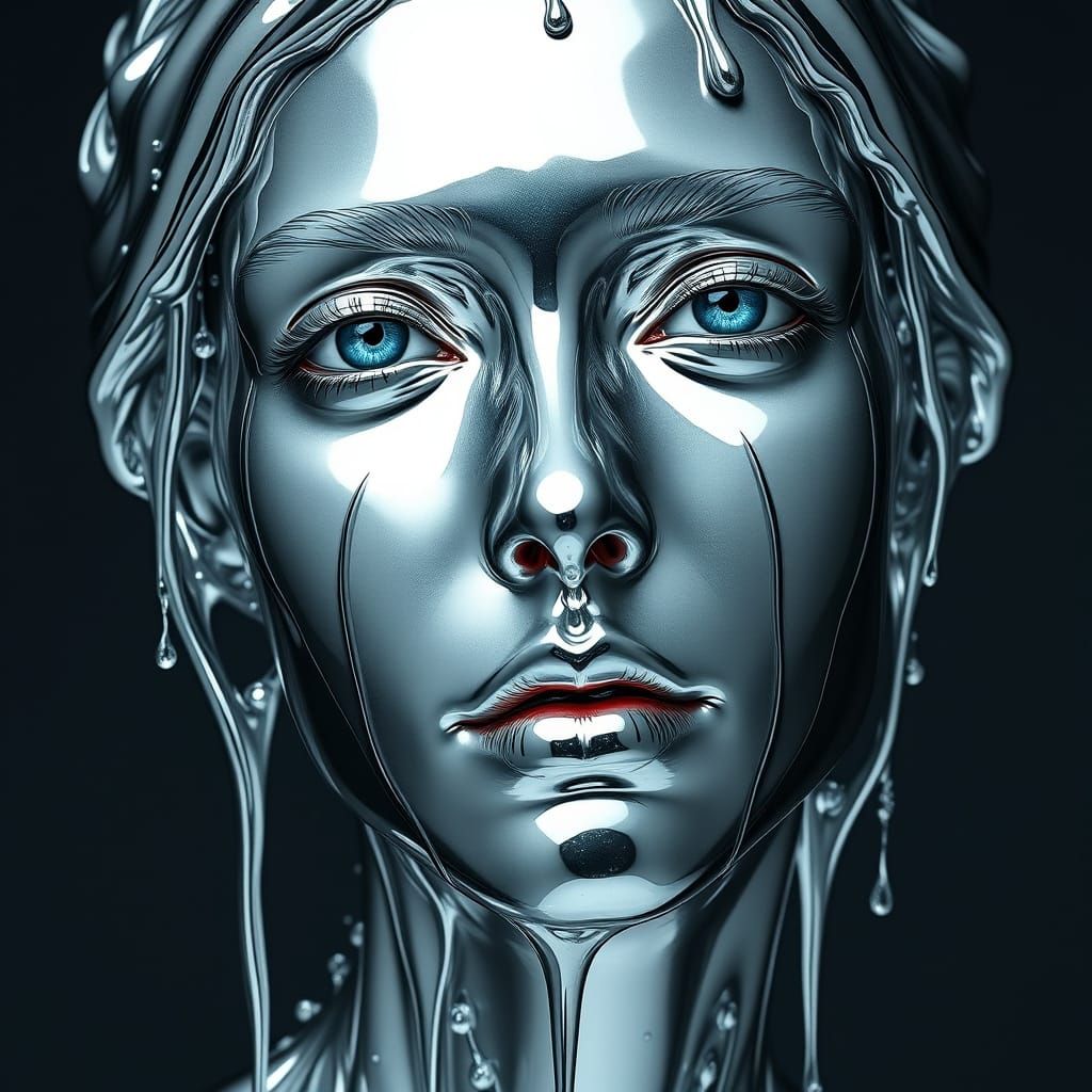 Serene Siren of Liquid Mercury in Hyperrealism