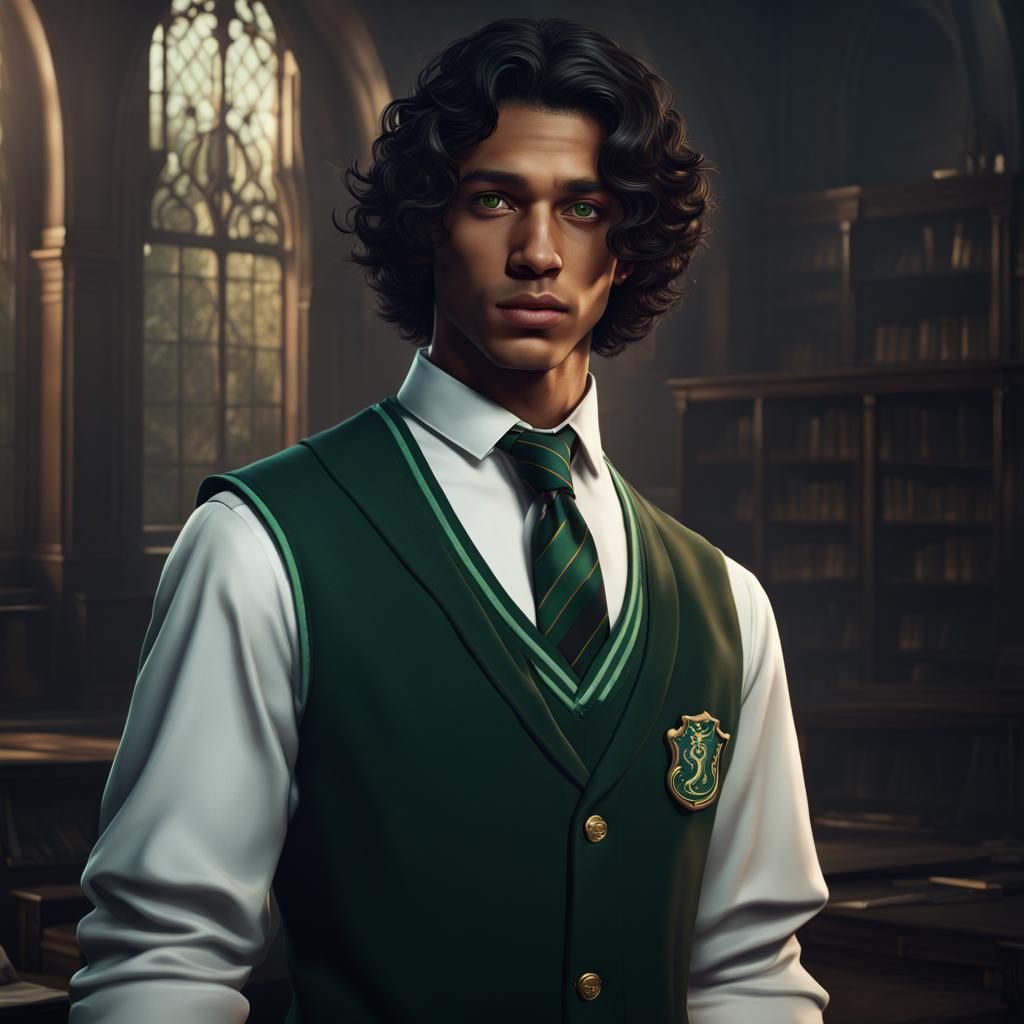 Handsome Slytherin Student in Detailed Fantasy Art
