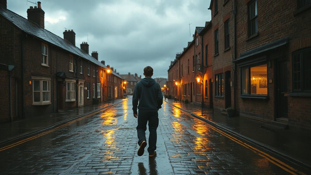 Rainy Night in an Old English Mining Town