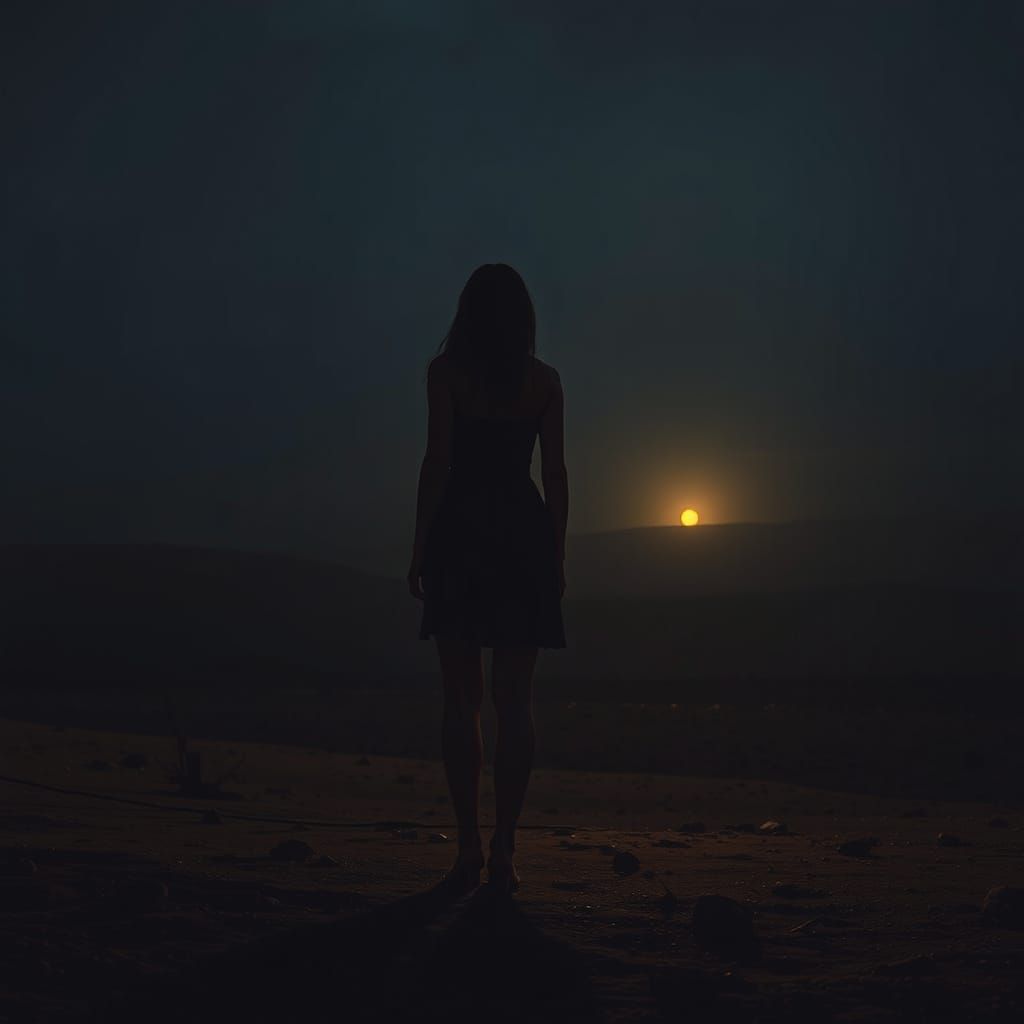 Hopeful Woman Stands Against Futuristic Twilight