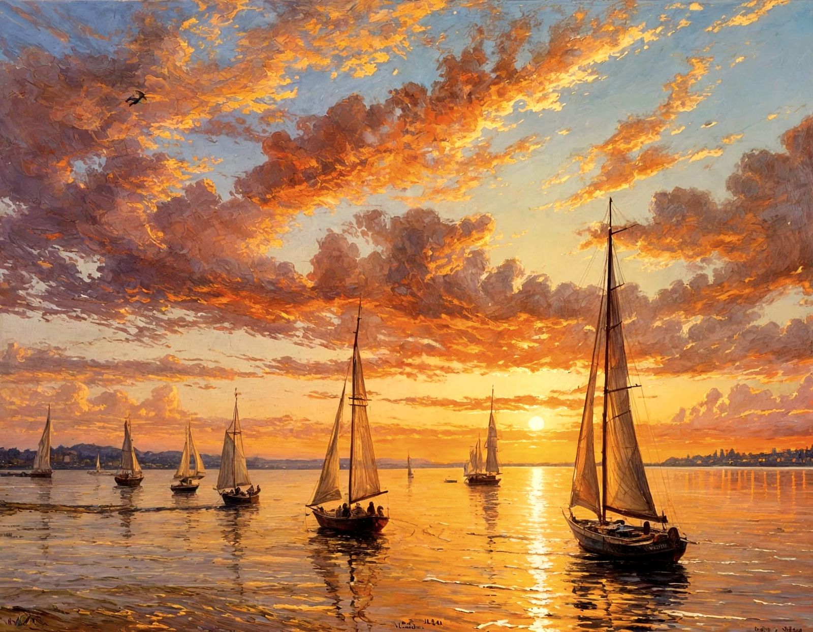 Sunset Shore Oil Painting in Russian Style