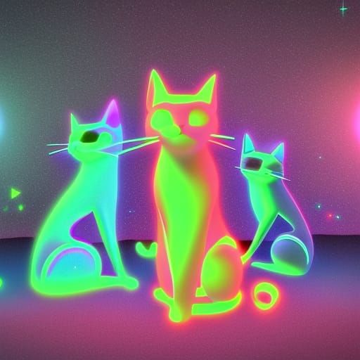 Cartoon Cats Praying in Vaporwave Synesthesia