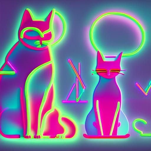 Cartoon Cats Praying in Vaporwave Style