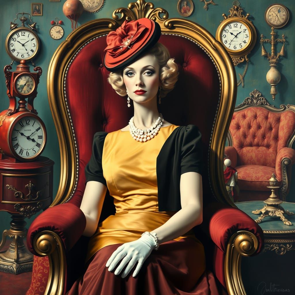 Surrealist Lady in a Dreamlike 1950s Setting