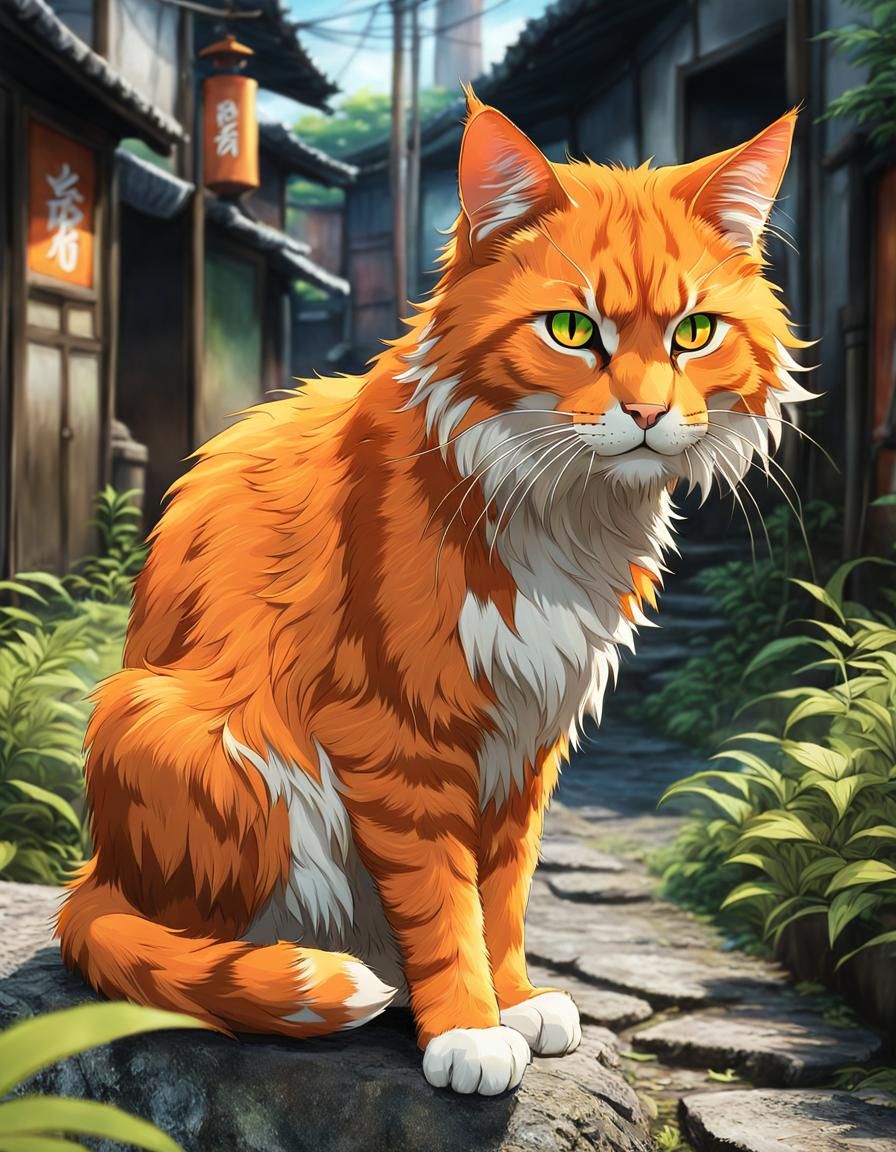 Anime Alley Cat in Studio Ghibli Style