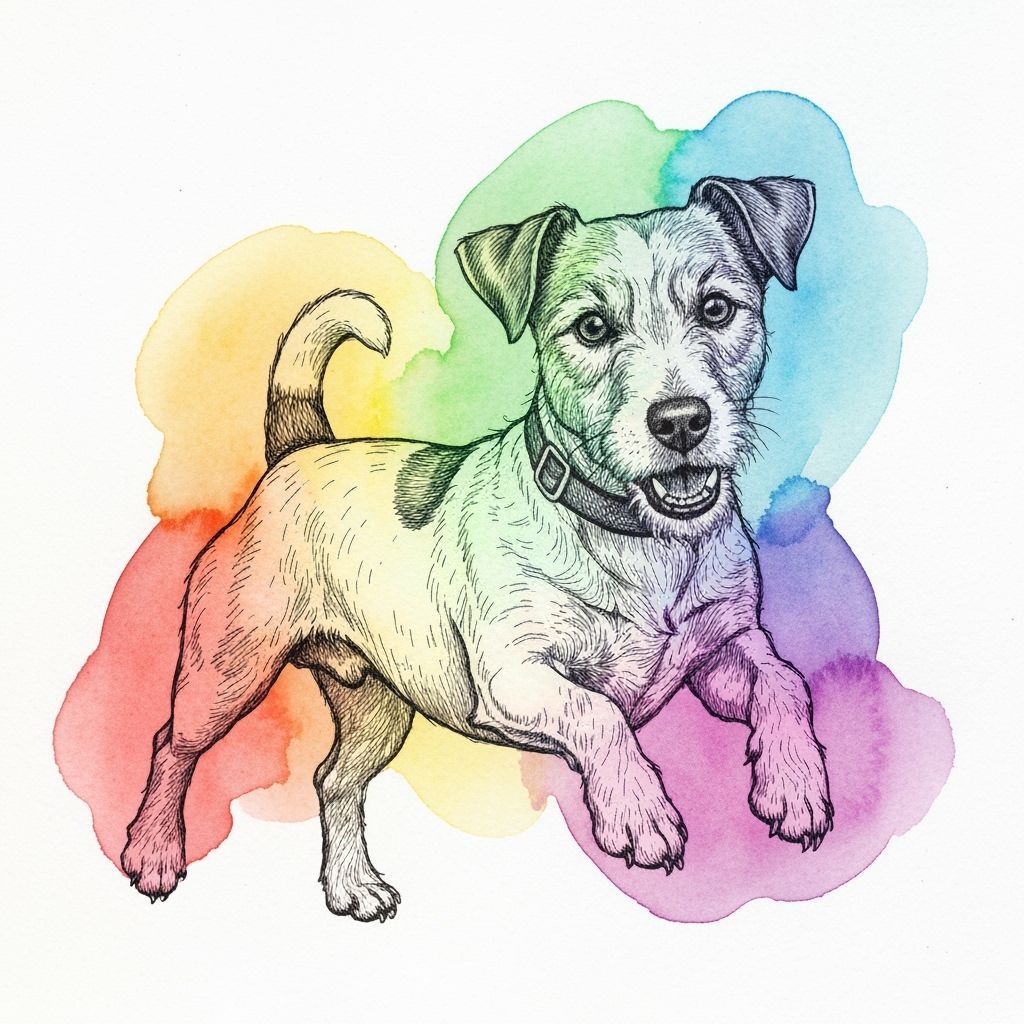 Playful Terrier in Rainbow Ink Wash