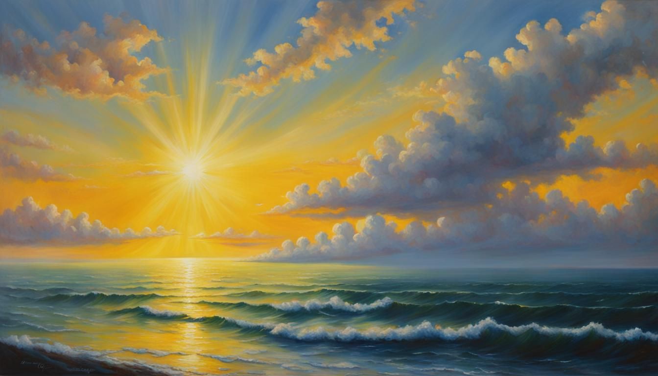 Heavenly Sunshine Illuminates Life's Journey: Oil Painting