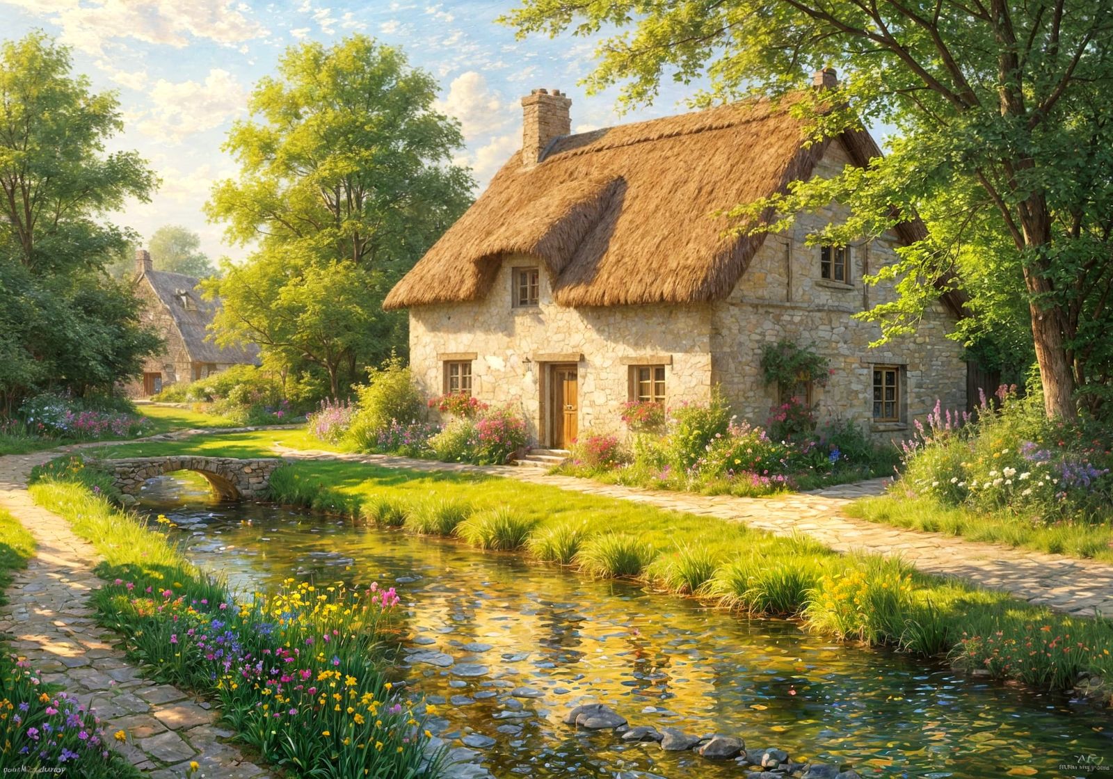 Impressionistic Cottage Garden in Summer Light