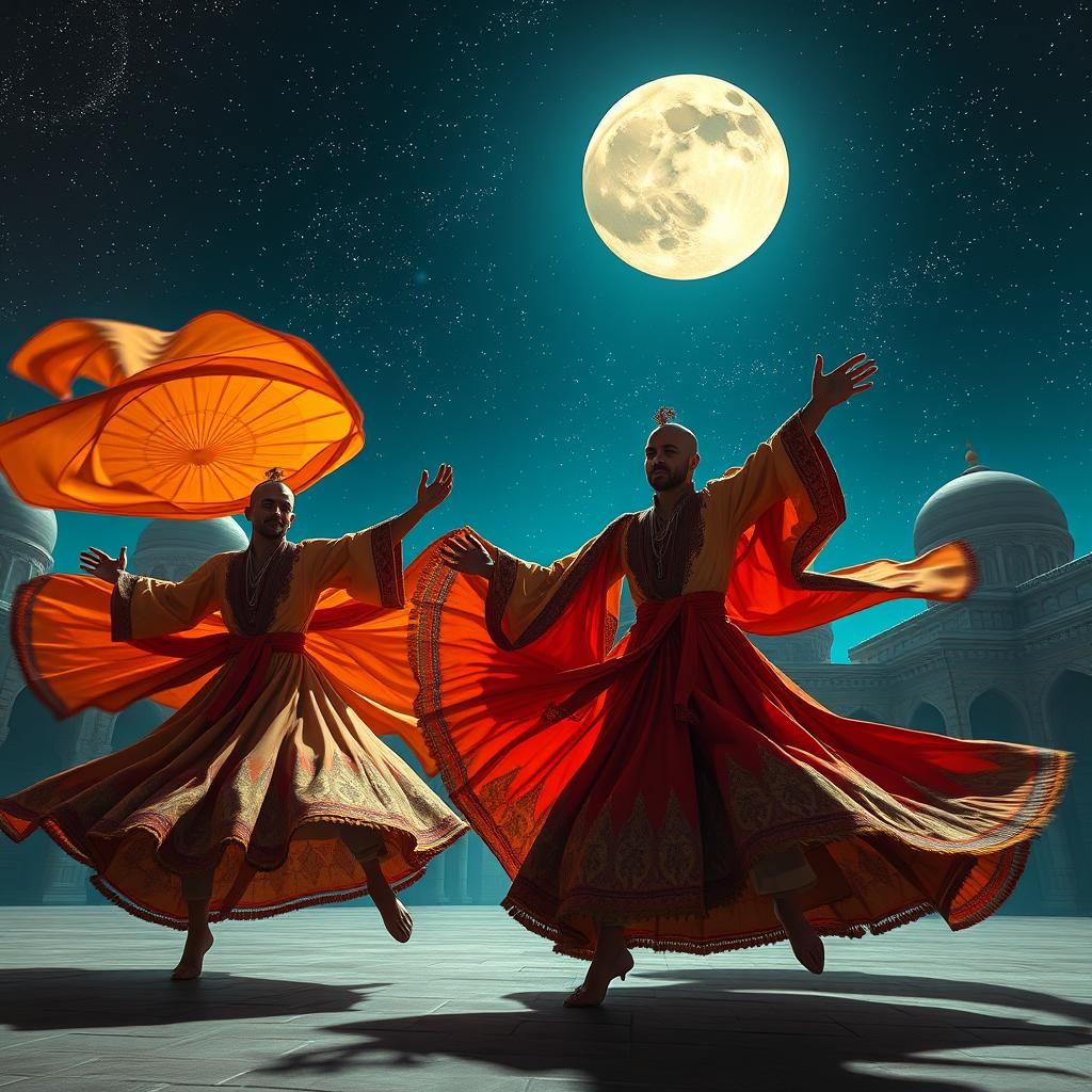 Whirling Dervishes Dance Under Moonlight: Digital Matte Pain...