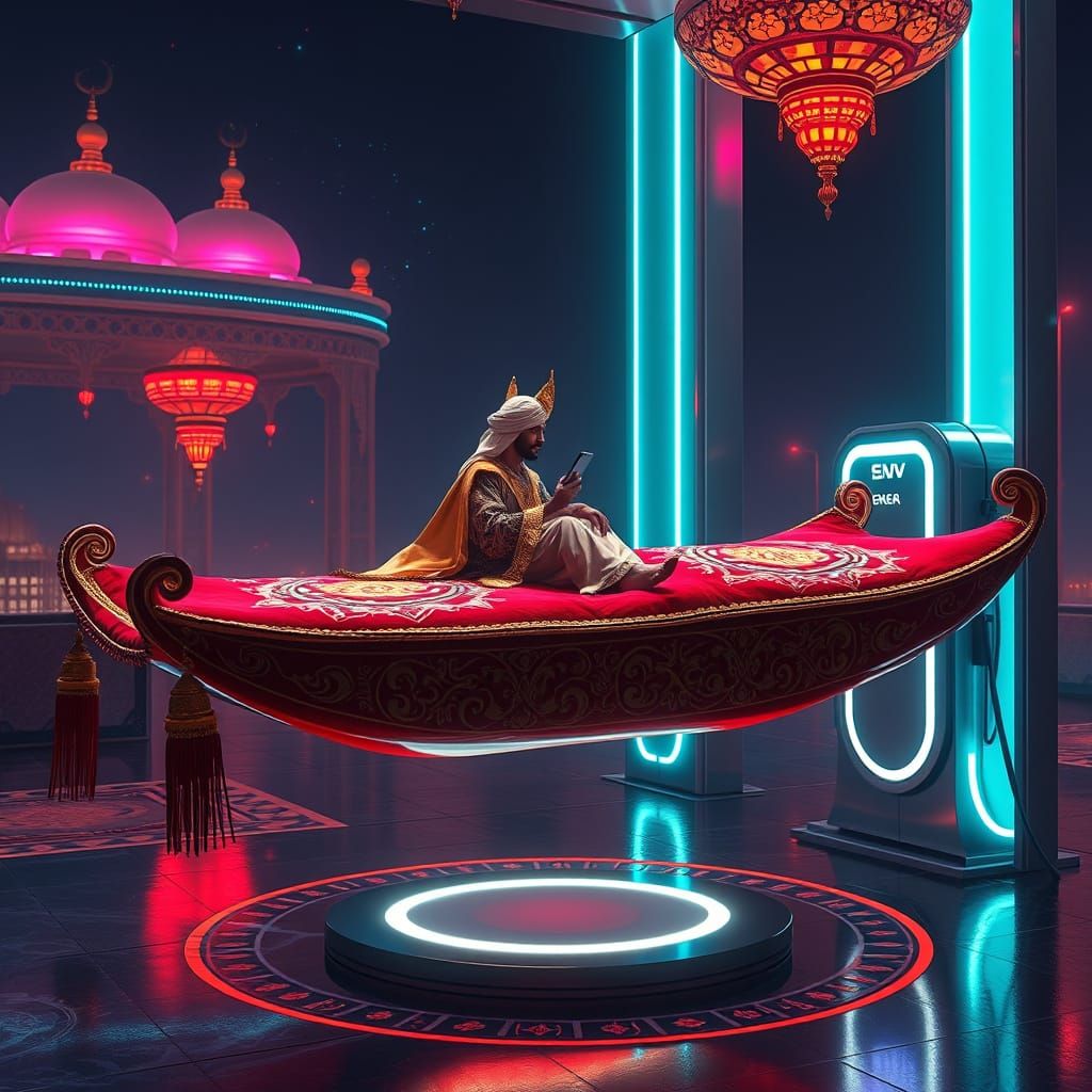 Luxurious EV Flying Carpet Charges at Futuristic Station in ...