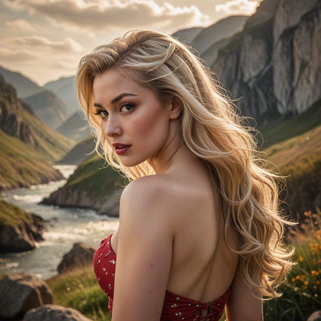 Voluptuous Pin-Up Goddess in Moody Landscape