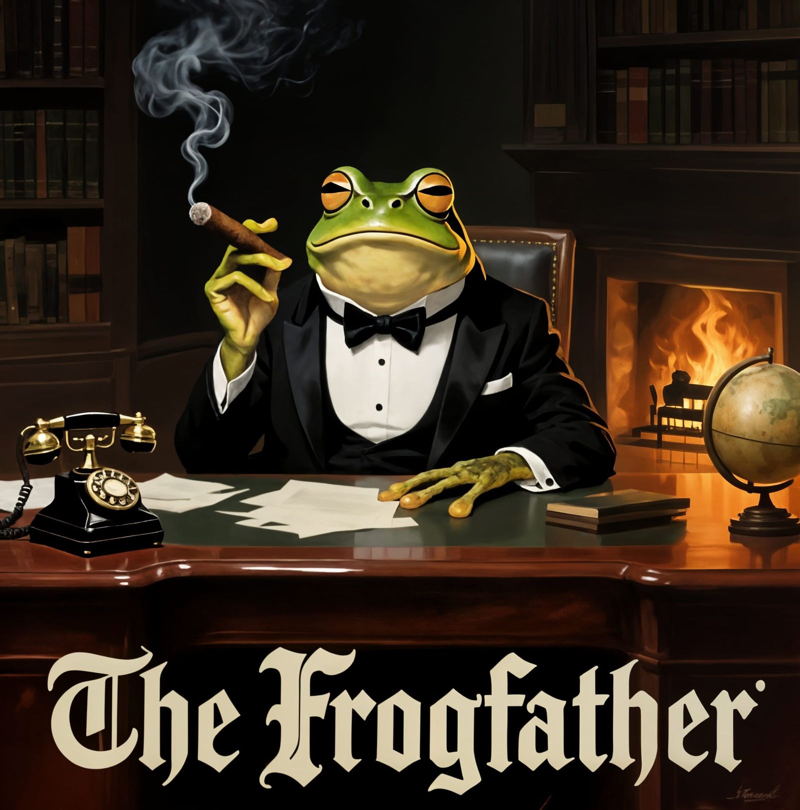 The Frogfather: Grumpy Frog Mafia Boss Oil Painting