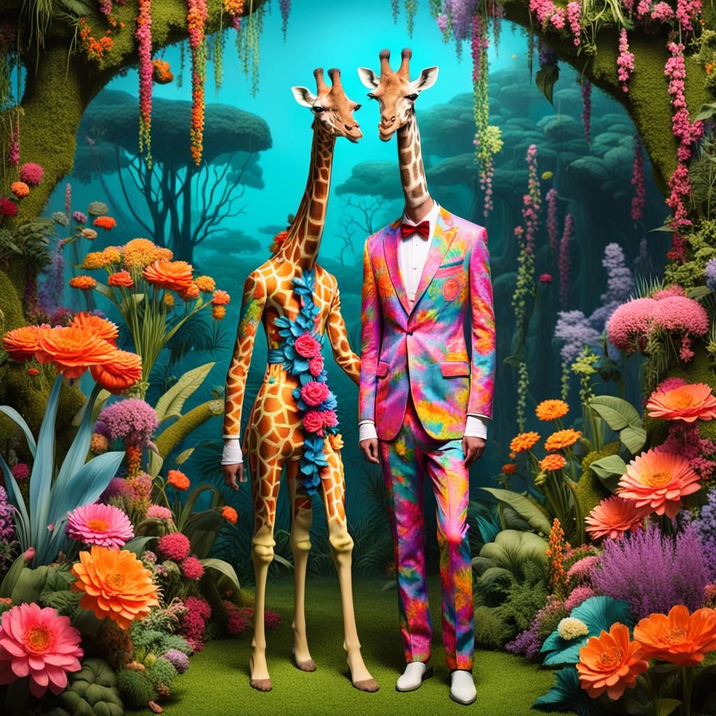 Neon Giraffes in Jungle Utopia, Avant-Garde Style