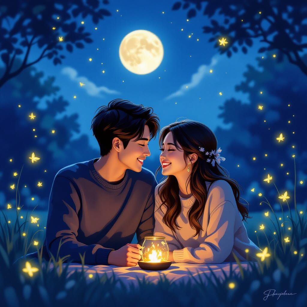 Couple's Romantic Moonlit Date in Park