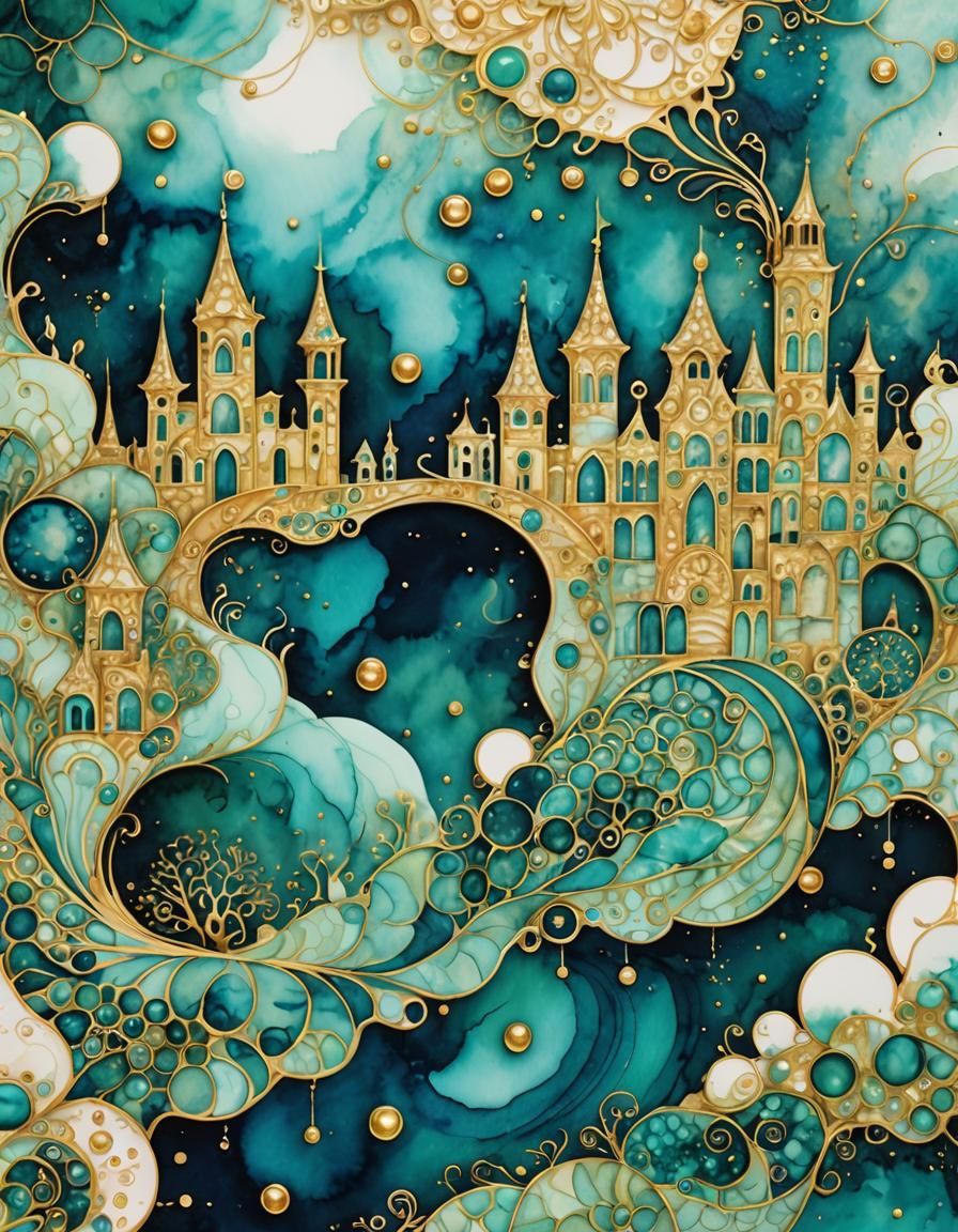 Underwater City: Dreamlike Watercolor Illustration