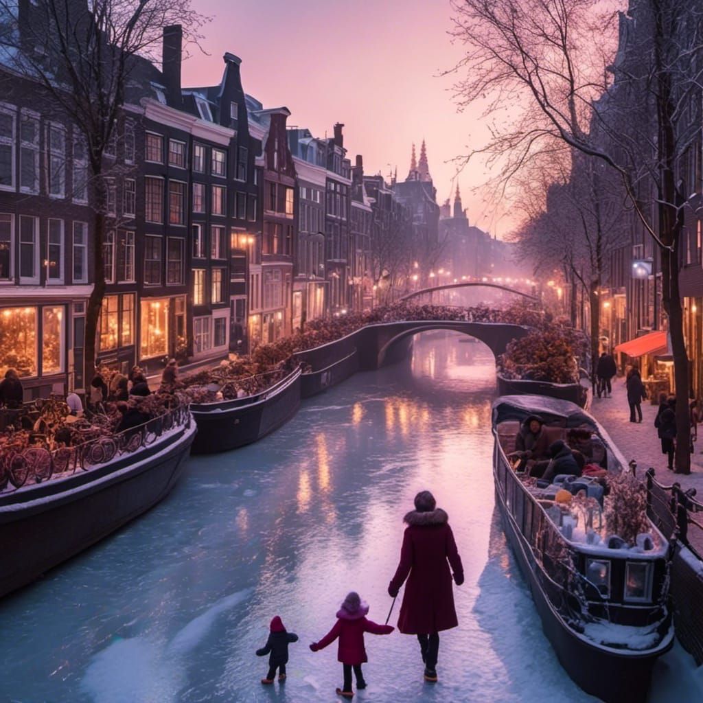 Family Skating on Frozen Amsterdam Canals