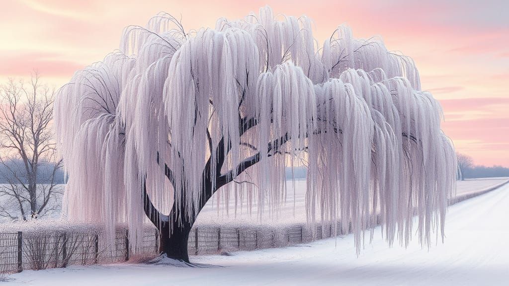 Weeping Willow in Winter Bloom: A Pastel Fantasy