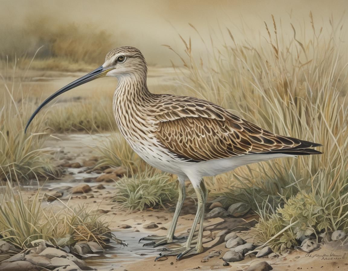 Curlew in Naturalistic Watercolor Style