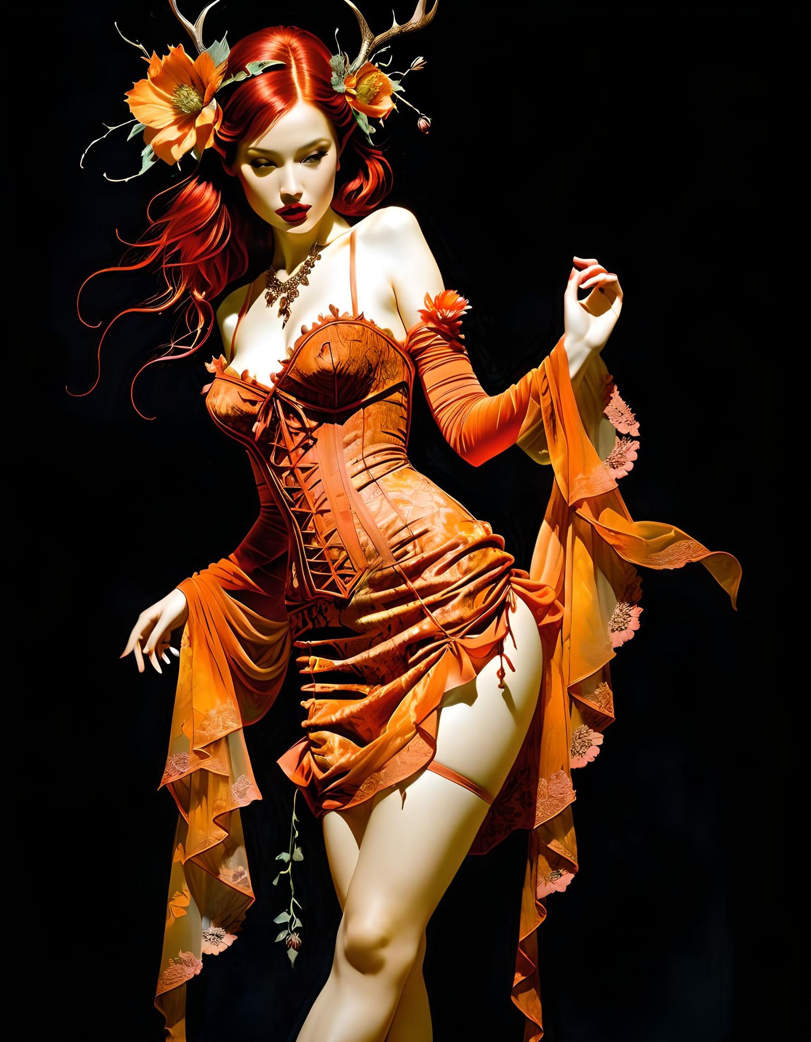 watercolor pen and alcohol ink illustration of full body got...