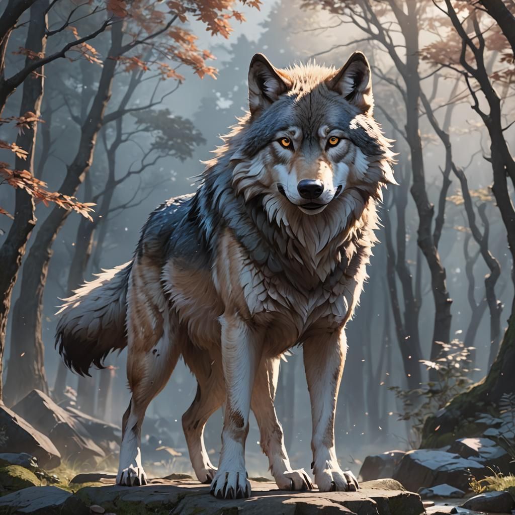 Detailed 3D Anime Wolf Concept Art