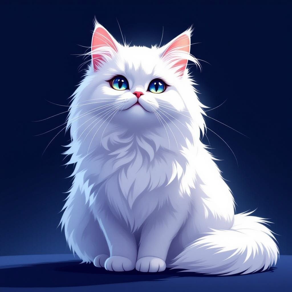 Elegant Persian Cat in Flat Manga Scan Style