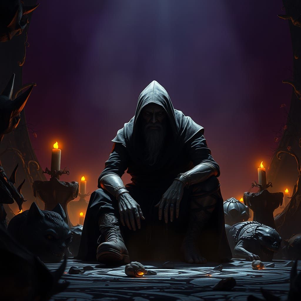 Dark Fantasy Figure in Ornate, Detailed Style