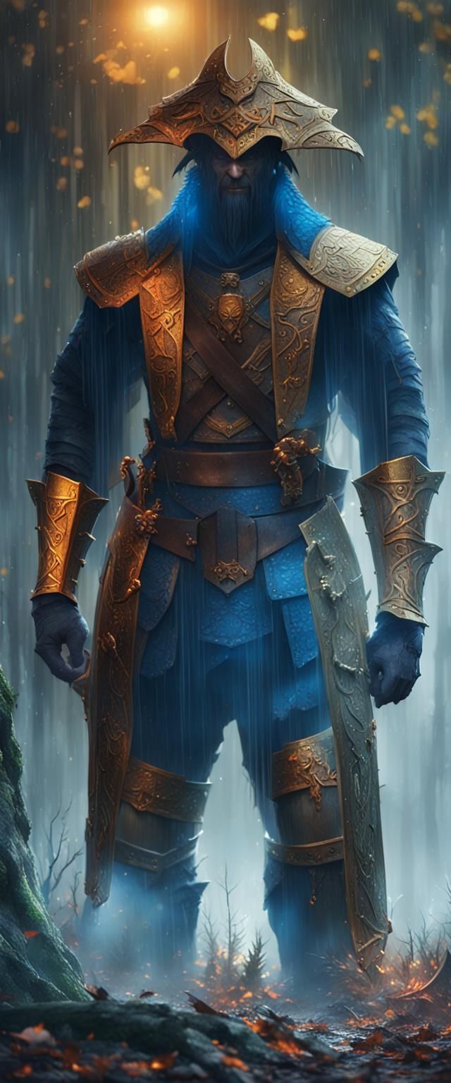 Epic Forest Battle in Rain, Fantasy Art