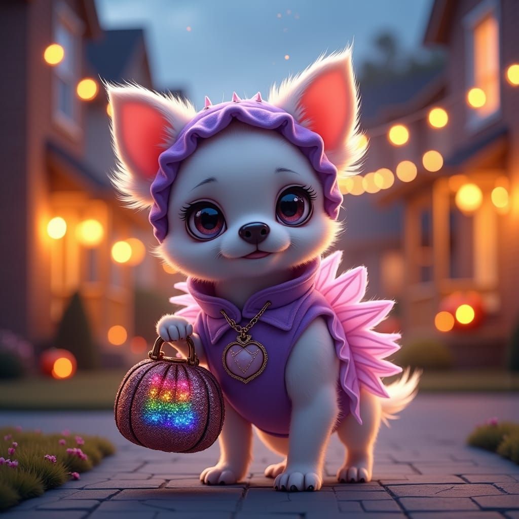 Chihuahua in Halloween Costume, Hyperrealistic Oil Painting