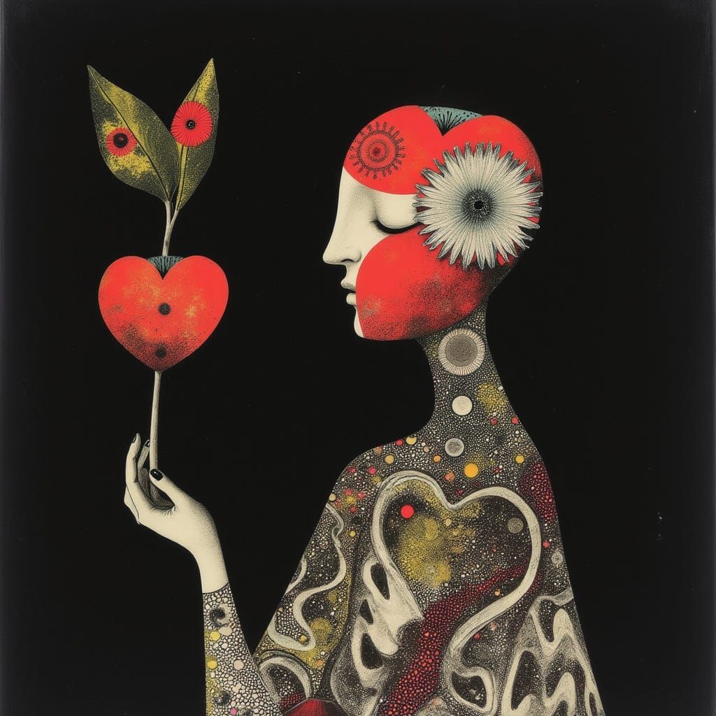 Abstract Woman in Dark World with Persimmon