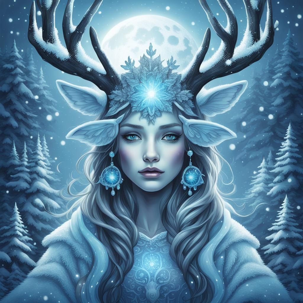 Noctilucent Snow Fairy with Deer Head