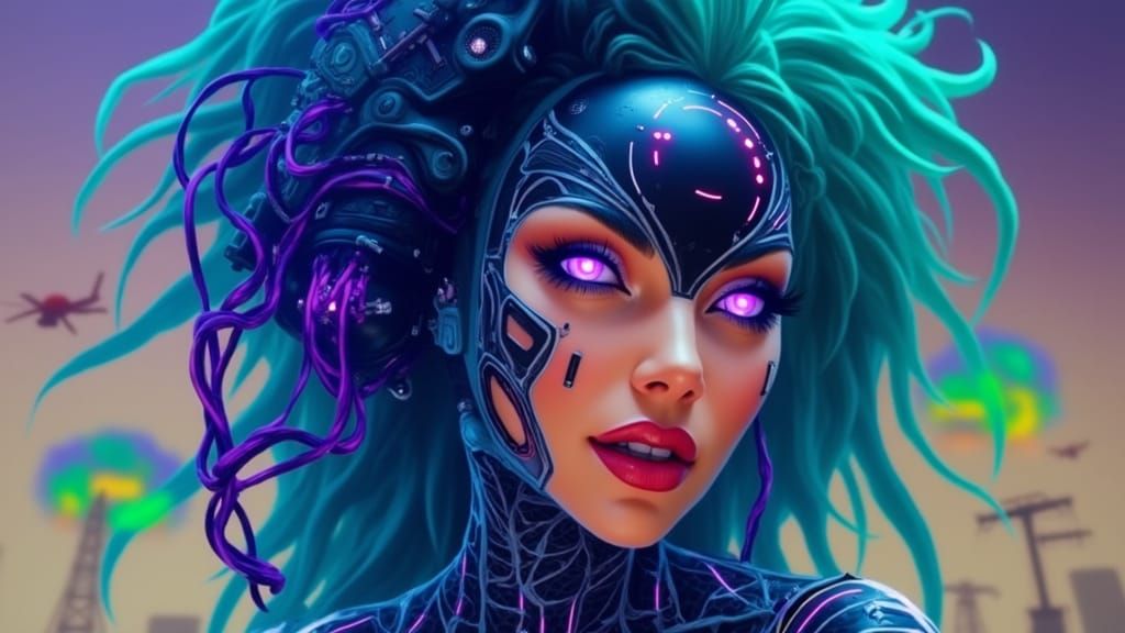 Cyberpunk Siren Assassin in Neon Dystopia