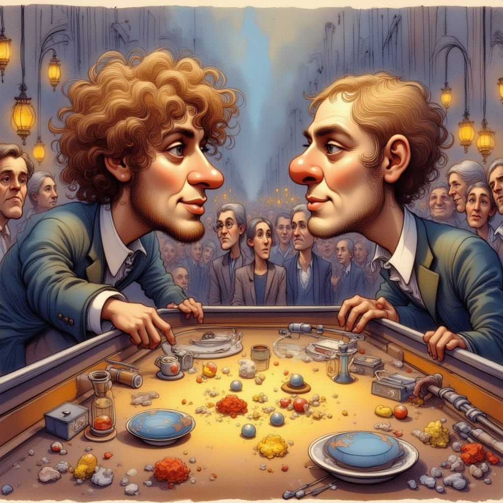 Daltrey and Elton John in Tommy Pinball Wizard Caricature