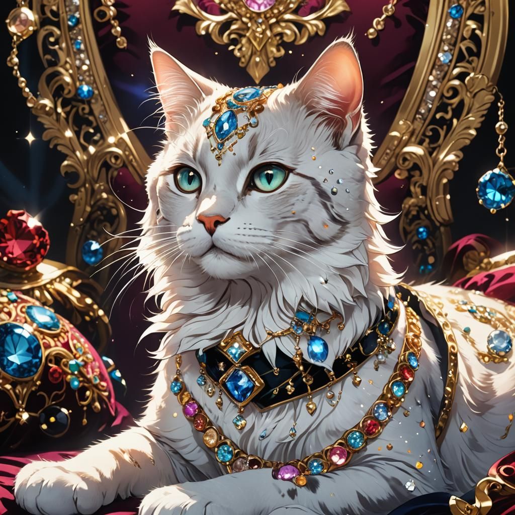 Anime Cat Portrait with Jewels in 8k