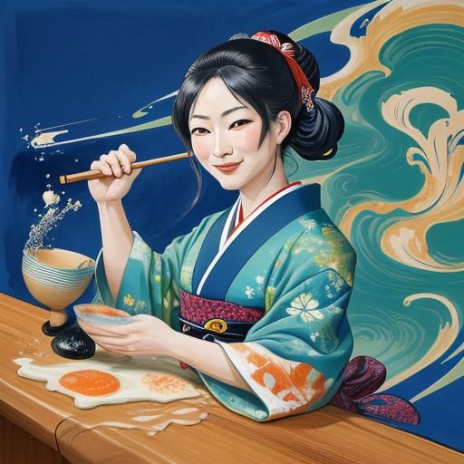 Smiling Sushi Chef in Expressionist Watercolor Painting