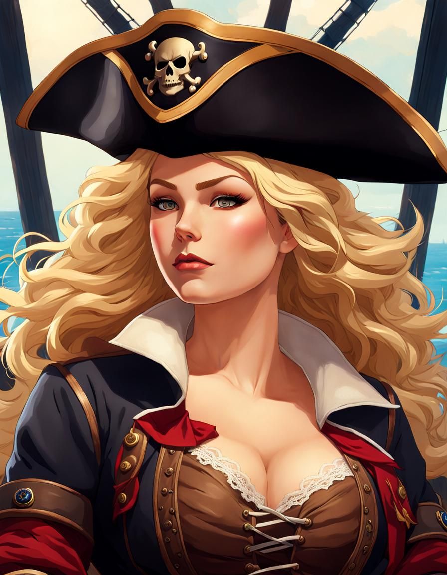 Curvaceous Pirate Queen in Anime Style